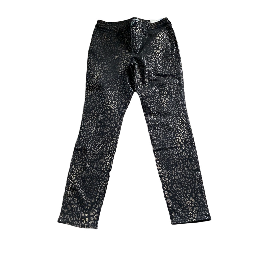 Chico’s Black Gold Animal Print Jeggings SIZE 4R Metallic Slim Fit Stretch
